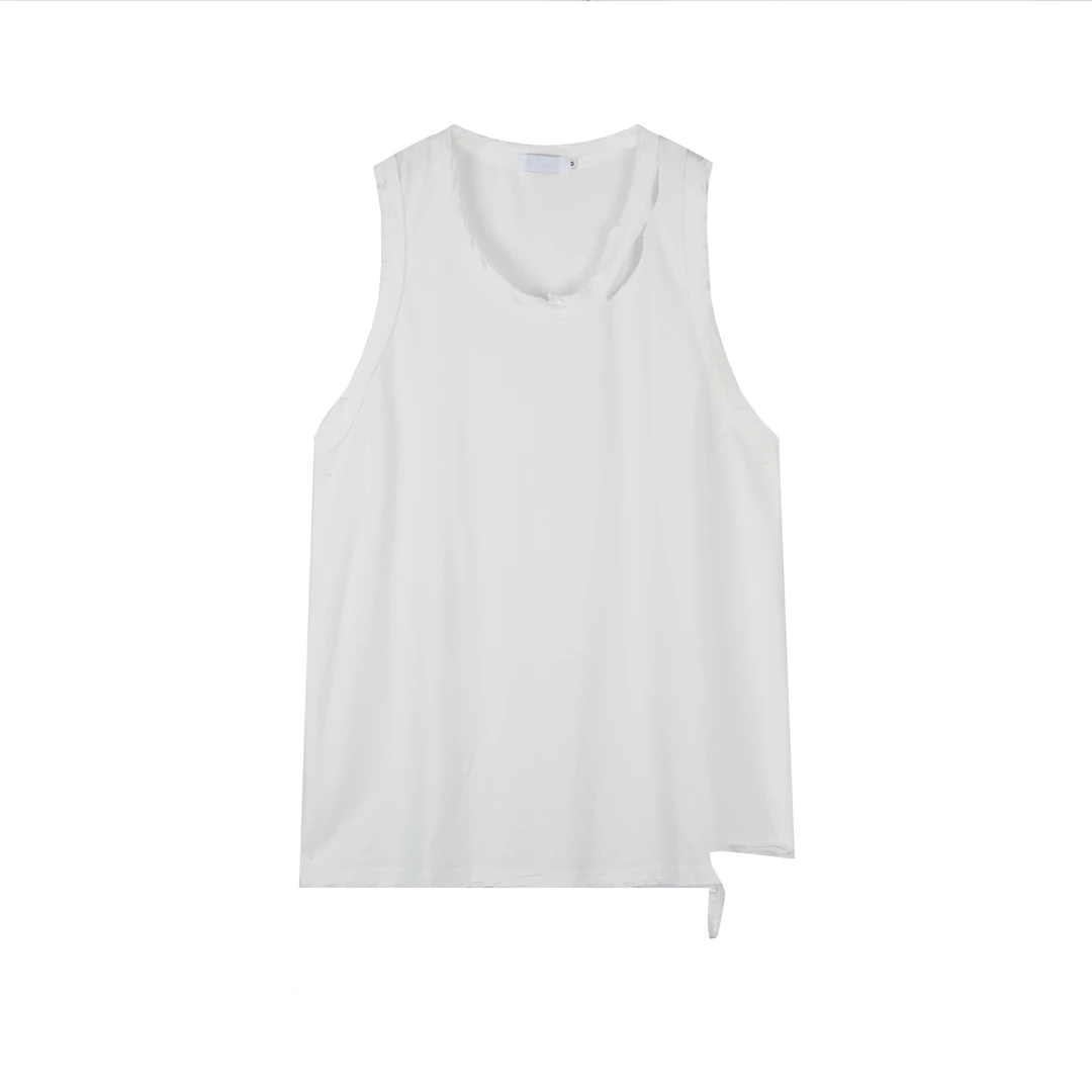 OS运动背心无袖潮酷宽松健身腹肌男女同款破洞坎肩战损训练吸汗