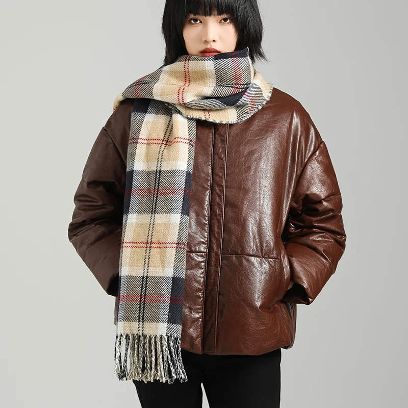 牛皮羽绒服美拉德色系圆领宽松版短款鹅绒外套女休闲时尚保暖加厚