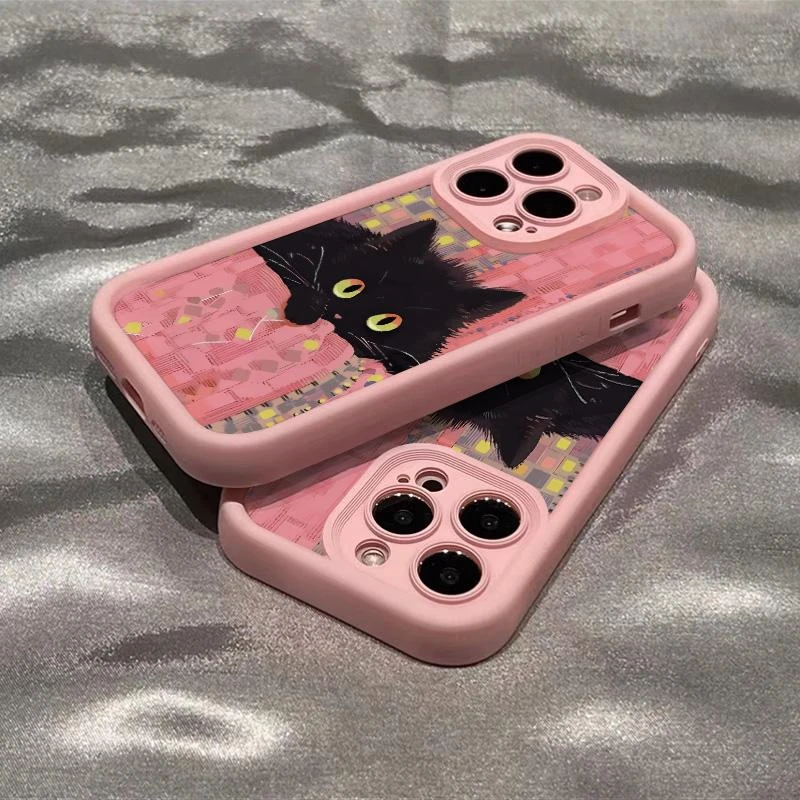 金瞳黑猫iPhone15苹果手机壳14promax硅胶13PRO高级12/11/XR磨砂