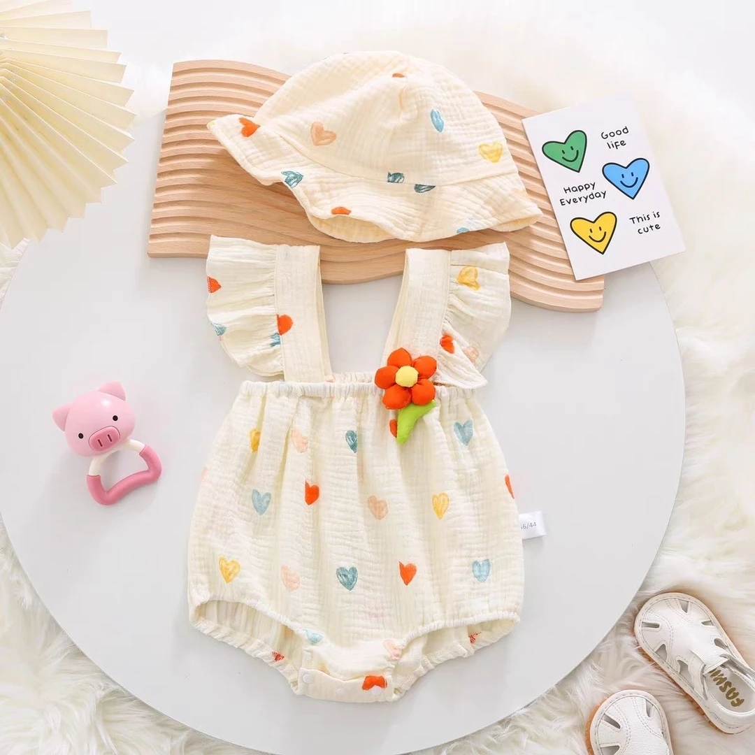 婴儿纱布包屁衣夏季薄款宝宝外出连体哈衣爬服新生儿衣服超萌夏装