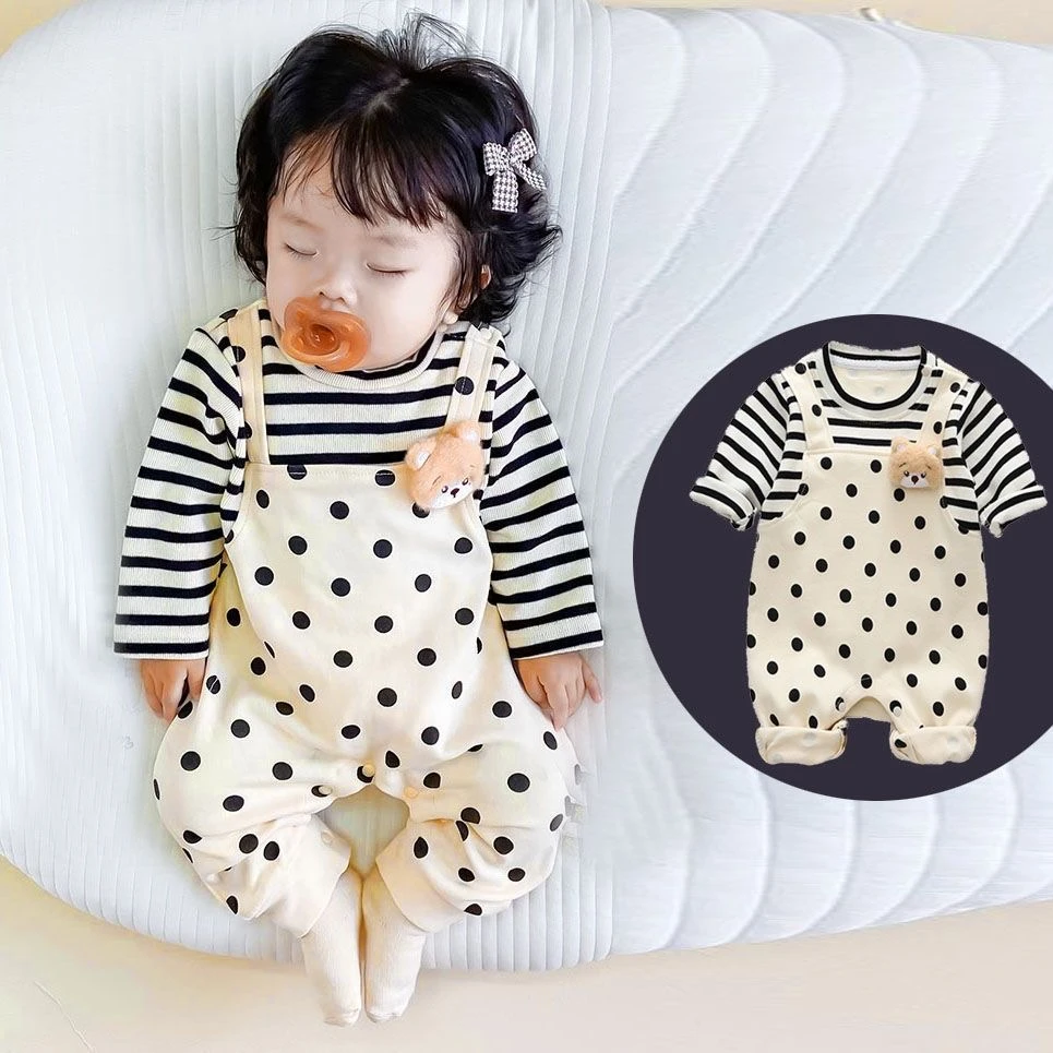 新生婴儿秋装连体衣宝宝超萌可爱条纹哈衣婴幼儿春秋季外出爬爬服