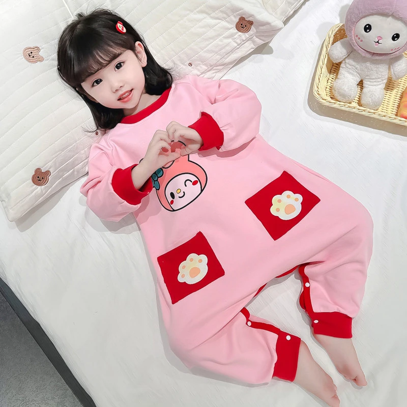 女童连体睡衣春新款纯棉爬服儿童睡袋女宝宝婴儿防着凉家居服