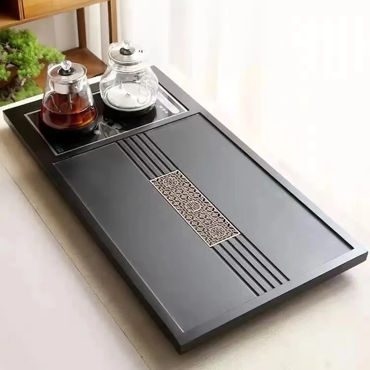 乌金石茶盘办公室家用全自动一体茶具套装304电炉客厅简约大茶台