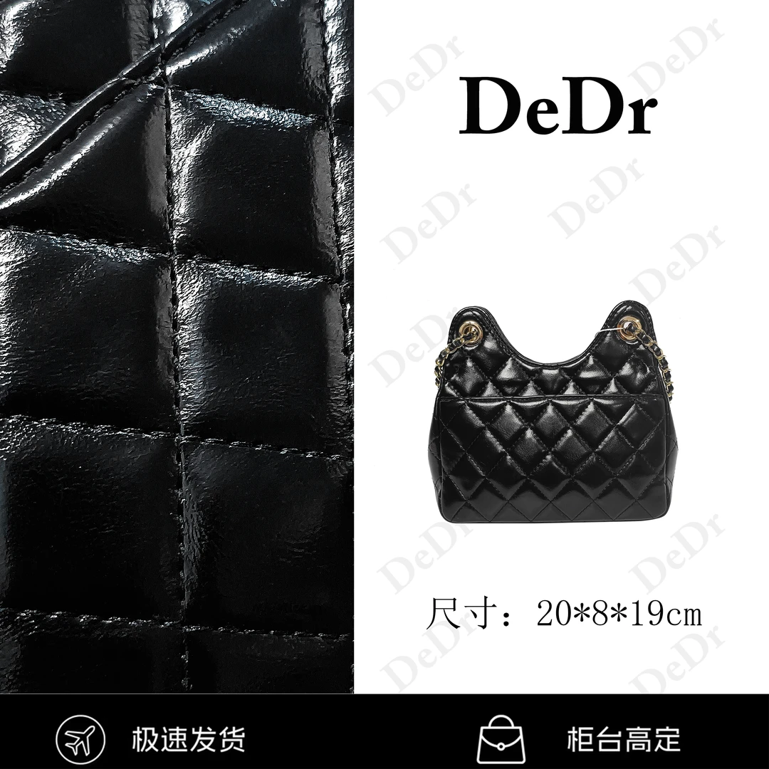 新款时尚高级感小众油蜡皮菱格单肩斜跨包-黑色