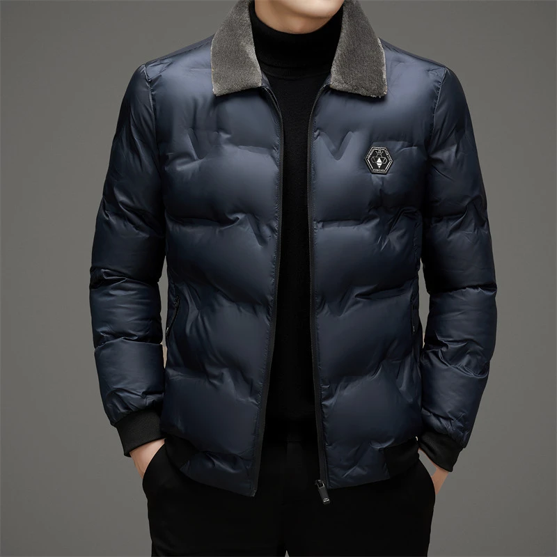 2023秋冬新款男士棉衣外套翻领加厚短款毛领外穿时尚休闲夹克棉服