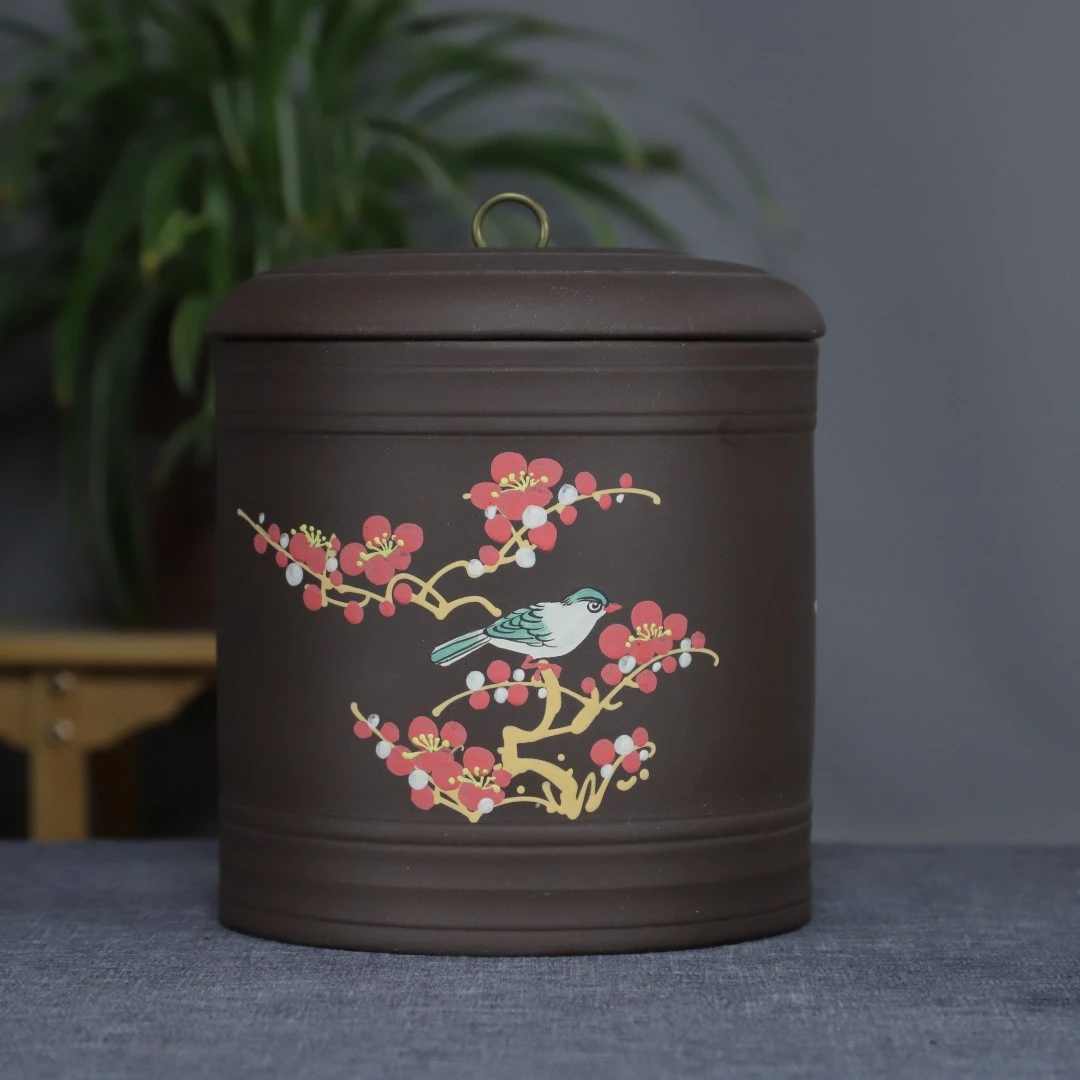 君爱陶宜兴紫砂茶叶罐普洱七子饼茶叶罐散茶存储罐手工泥绘罐米缸