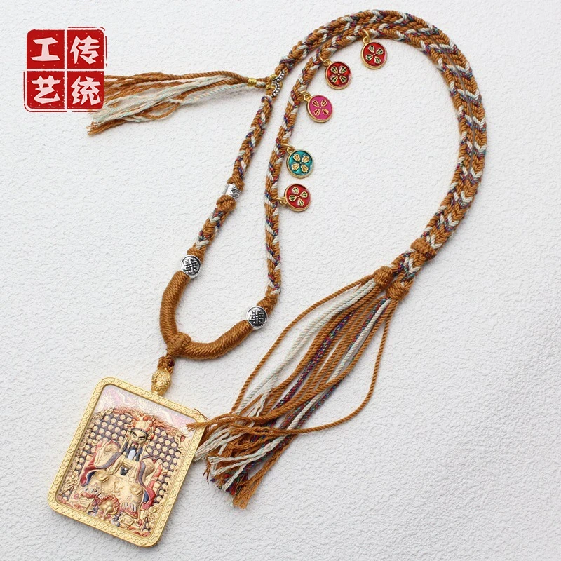 （新款）五台山五路财神五爷精雕双面彩绘文殊项链吊坠挂坠