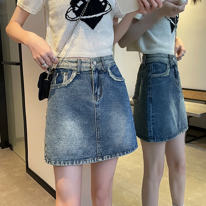 牛仔短裙女夏季新款2024年高腰短裙防走光a字包臀裙显瘦半身裙子