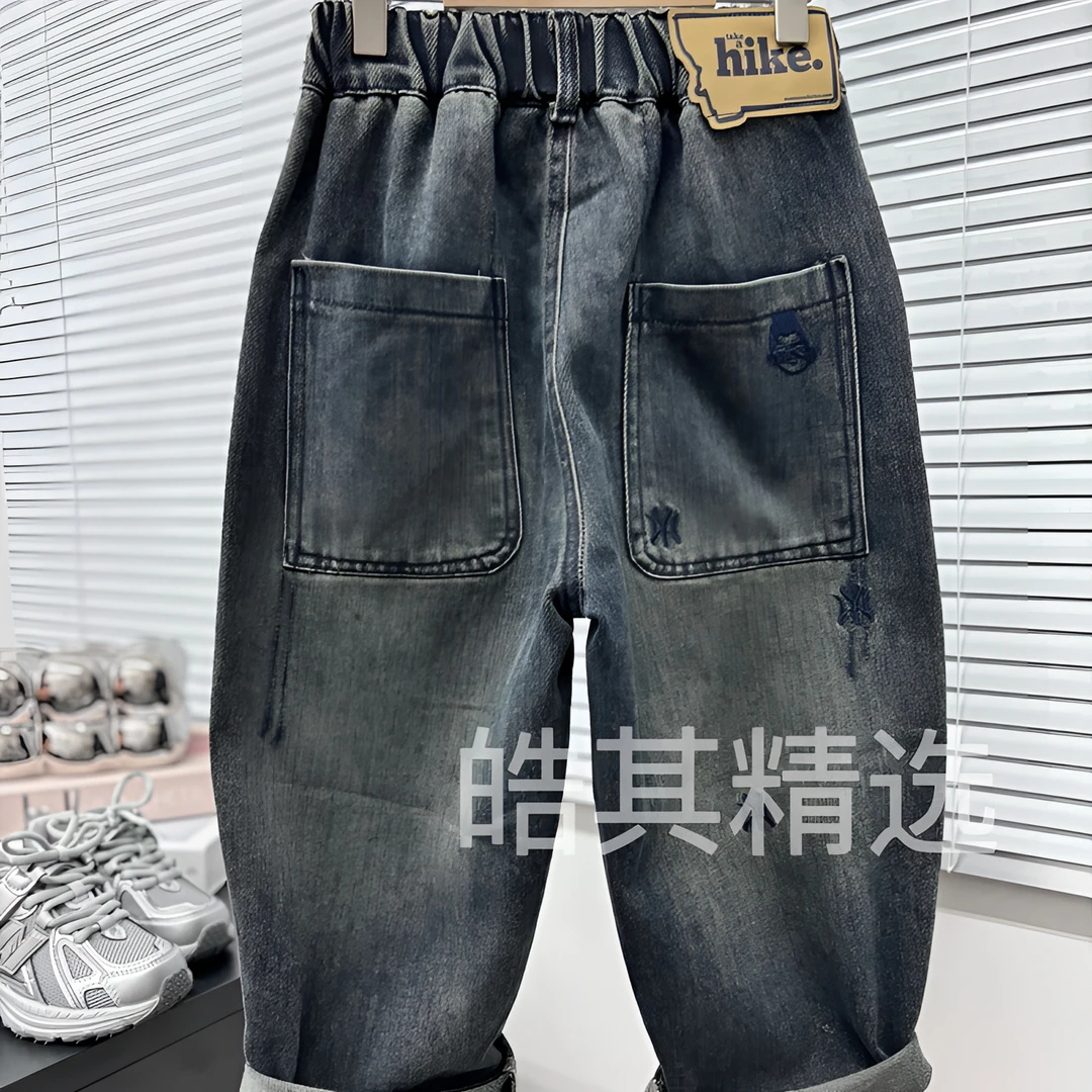 儿童新款裤子春秋款男童女童个性字母印花秋款牛仔裤洋气宽松秋季