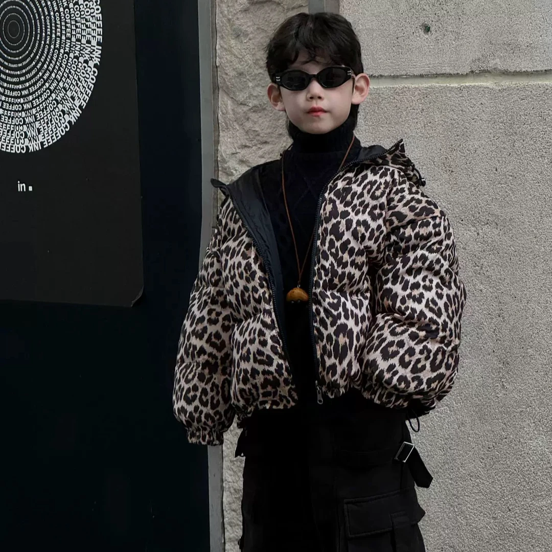 儿童棉服2024冬款豹纹两面穿棉服锁温保暖洋气百搭男女童时尚系列