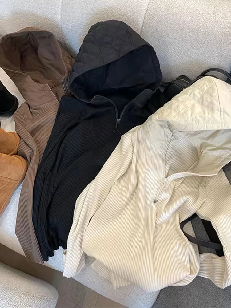 【公主屋】新款连帽半开拉链坑条羊绒上衣2750