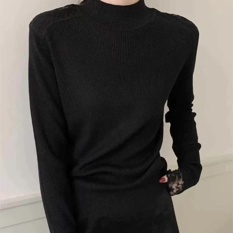 【公主屋】立领肩蕾丝花边针织衫88-1