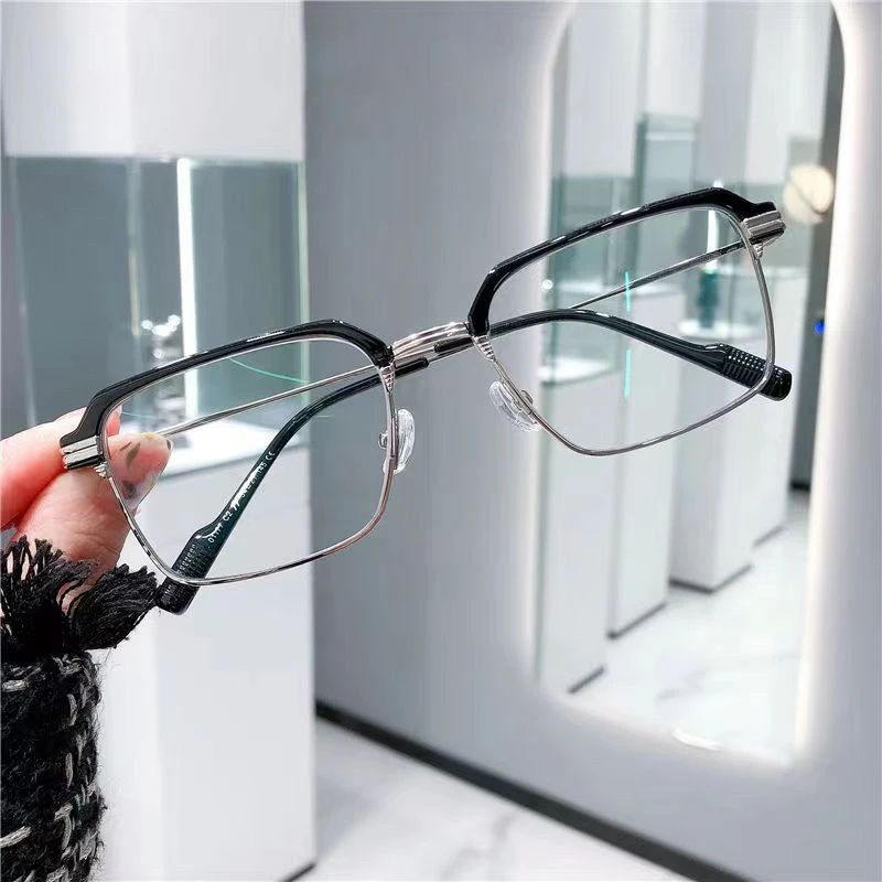 【热卖推荐】半框近视眼镜理工男款近视有度数复古防蓝光平光镜架