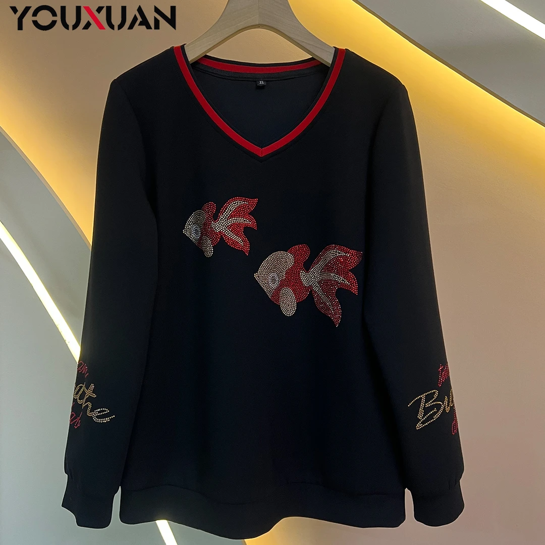 【初秋季】2023秋百搭韩版上衣时尚休闲宽松长袖V领女士卫衣39141.