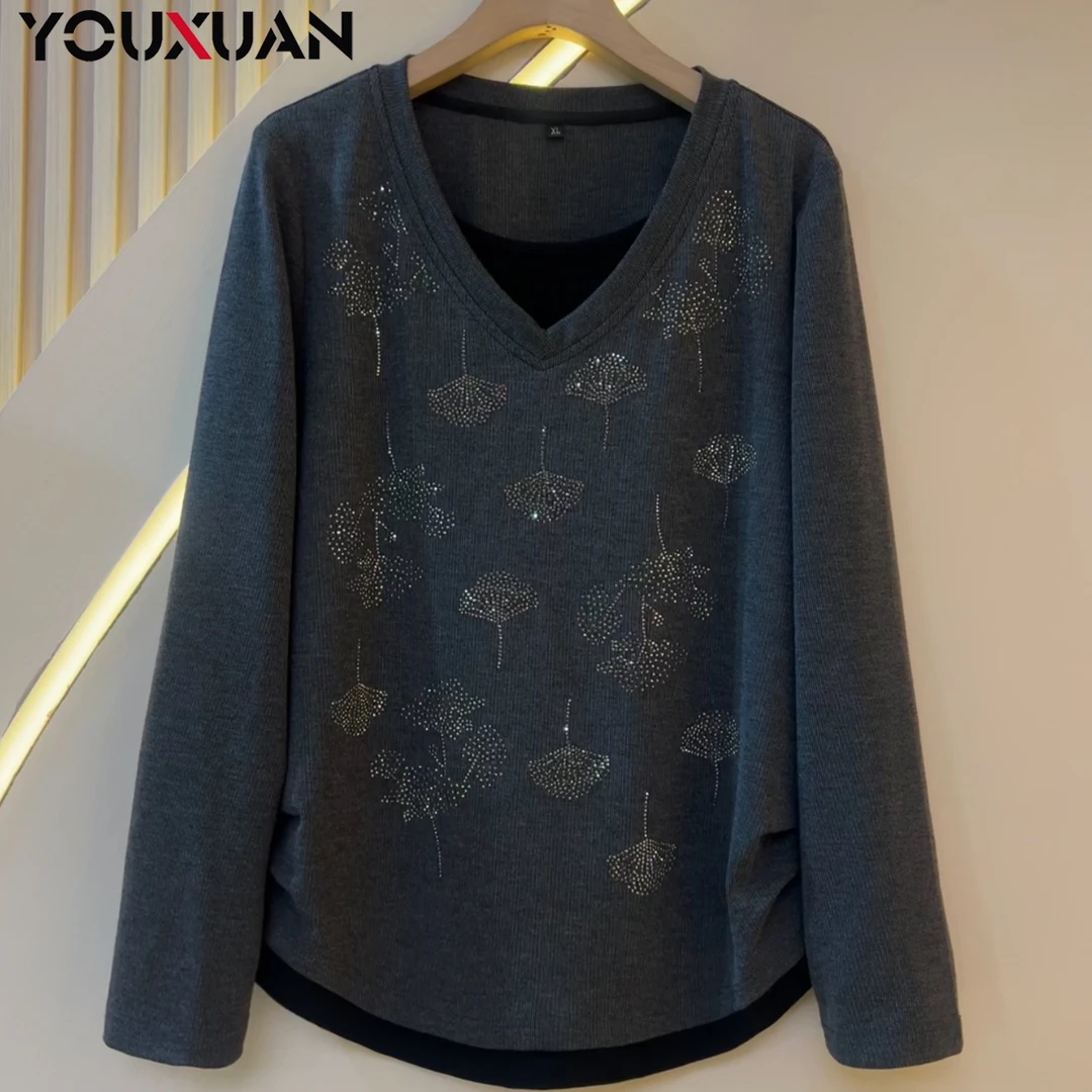 【新品】女士秋冬季长袖V领上衣百搭休闲时尚打底小衫38030