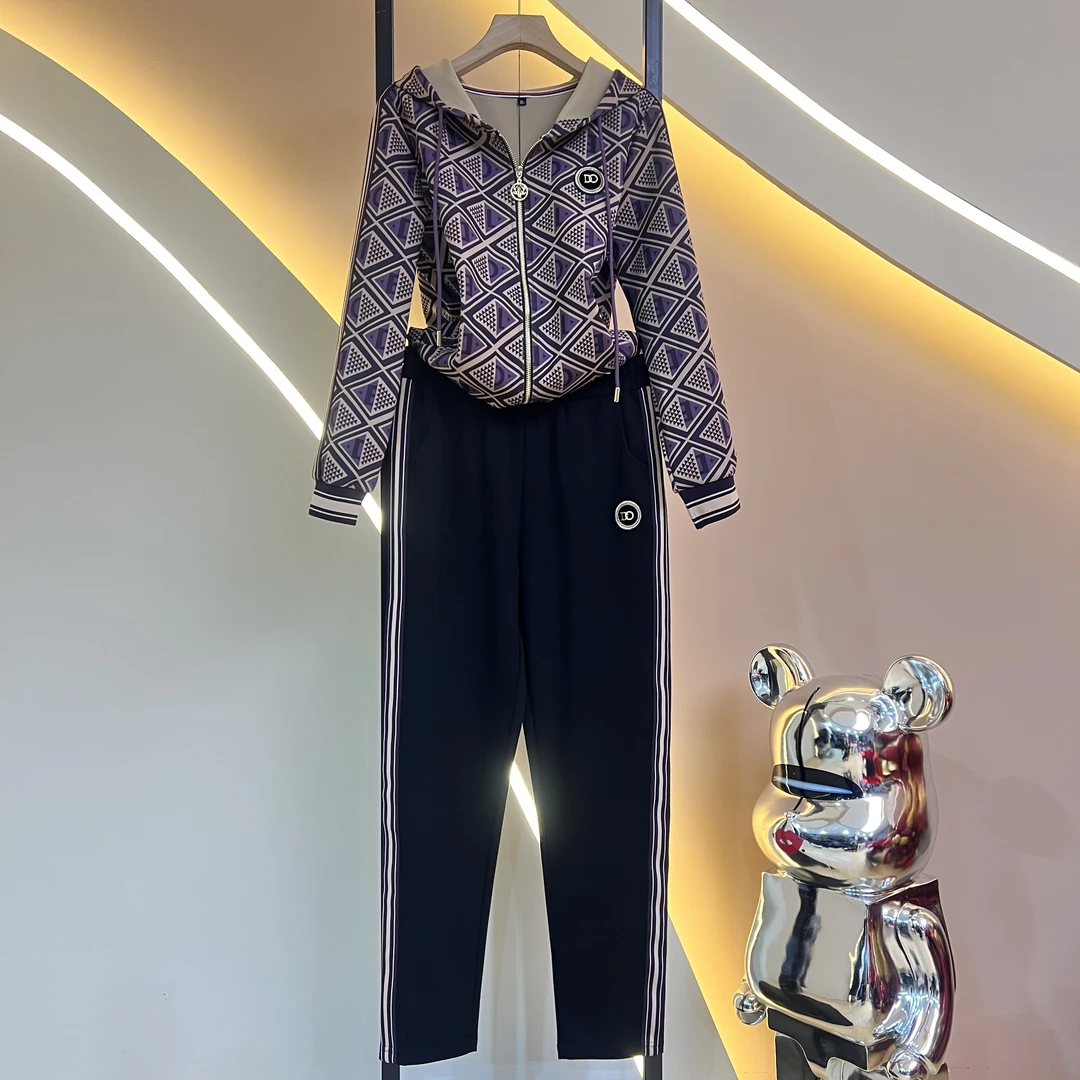 【高定新品】2024新品女装显瘦百搭韩版时尚休闲长袖运动套装87711