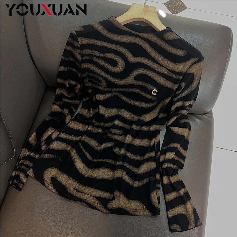 2024新款高端秋冬季百搭韩版上衣时尚潮流长袖圆领上衣小衫5887