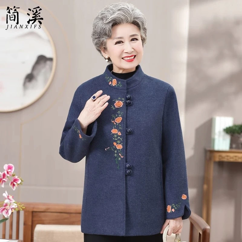老年人秋装外套奶奶装新款短款高档上衣服老年女装妈妈装秋冬呢子