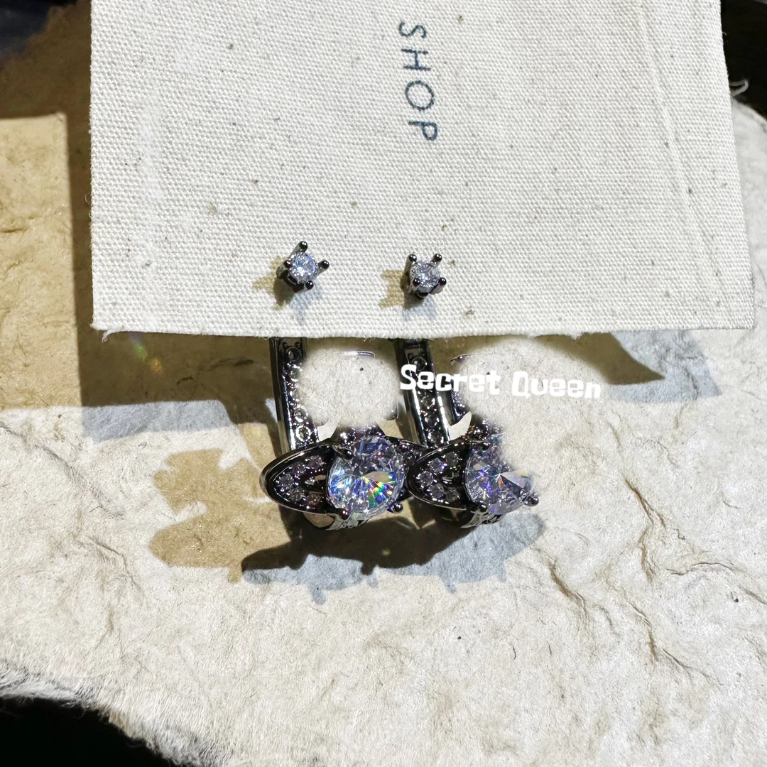铜合金耳饰 小众设计土星枪黑前后戴耳钉