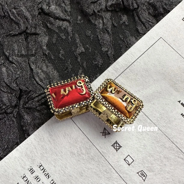 铜合金耳饰 小众设计复古做旧大王耳扣古金拼色珐琅滴油耳钉双面