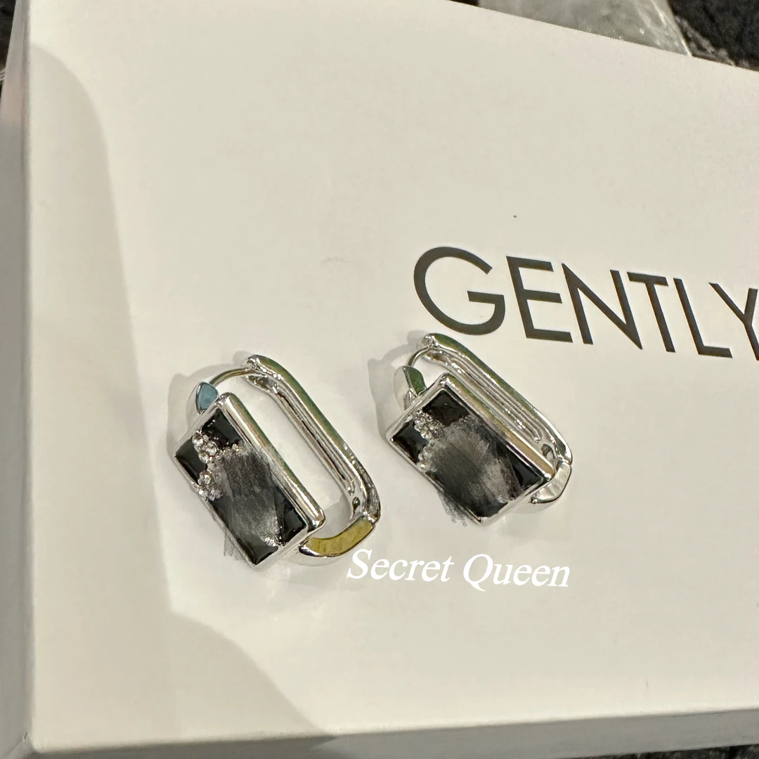 铜合金合成锆石耳饰 小众设计十字架方块耳钉