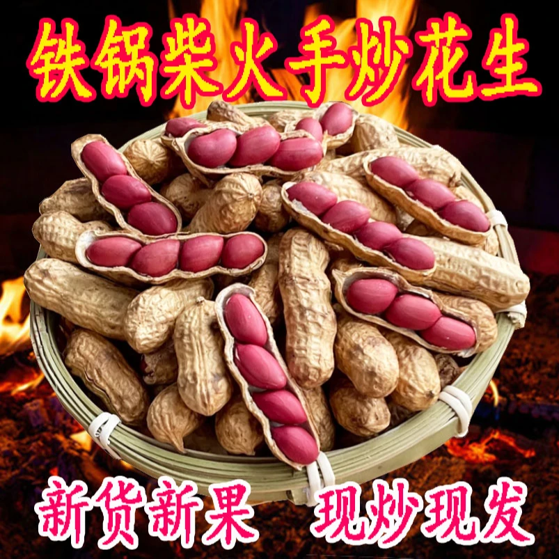2025年新货新果铁锅炒东北带壳原味四粒红熟花生现炒红衣红皮花生