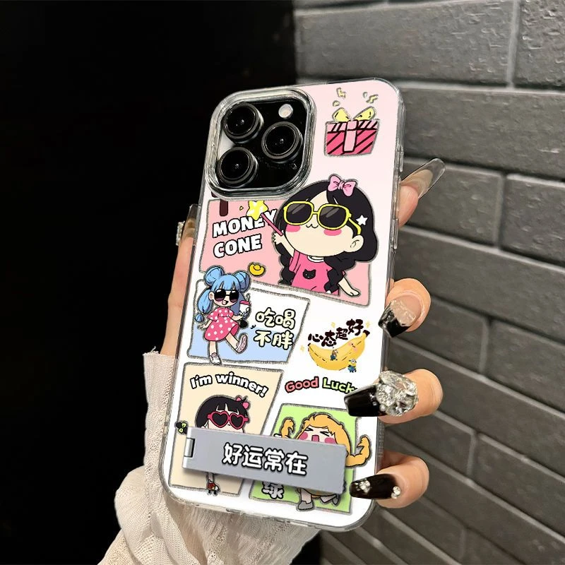 快乐女孩卡通适用华为vivo小米oppo荣耀苹果13手机壳15支架14镭射