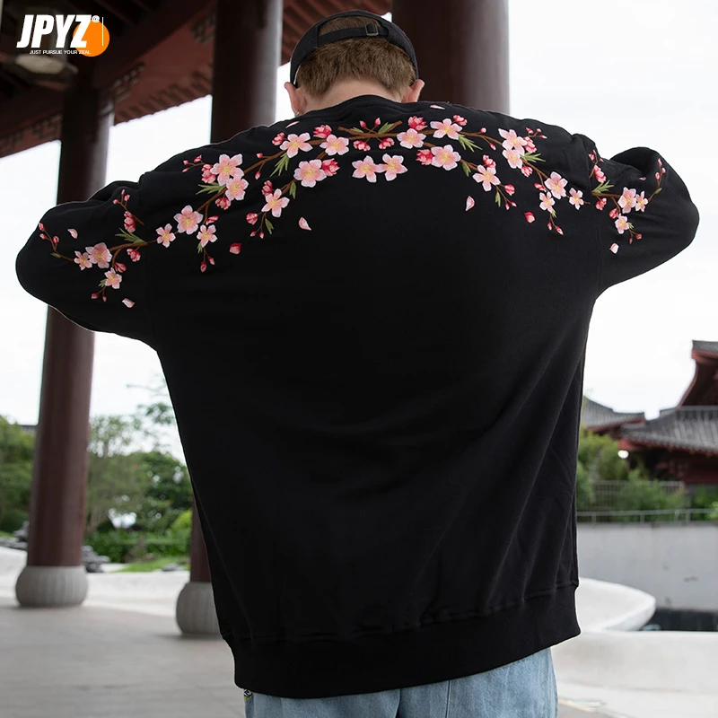 【梅花刺绣】国潮外套潮牌梅花刺绣圆领卫衣男装嘻哈潮流衣服-9522