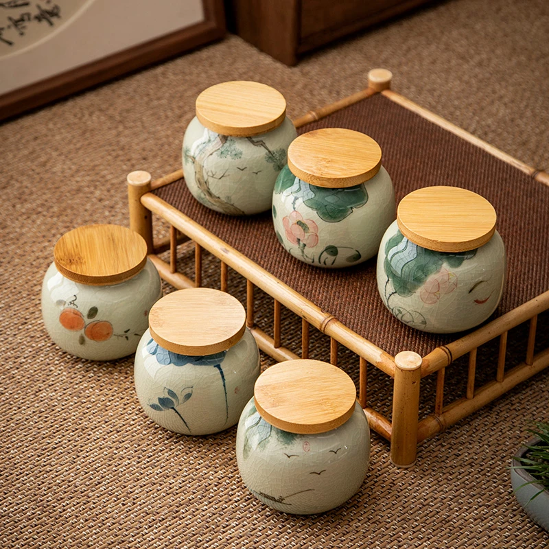 浮生三味手绘哥窑小号茶叶罐密封罐陶瓷存茶罐中式复古防潮家用