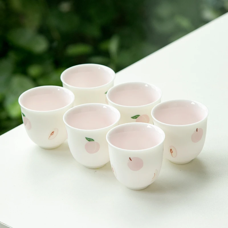浮生三味水蜜桃素烧玉瓷品茗杯单个茶杯功夫茶具女士陶瓷主人杯
