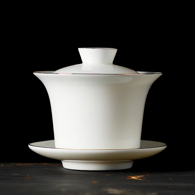 德化羊脂玉白瓷盖碗茶杯家用办公高档功夫茶具凌云泡茶碗单个礼品