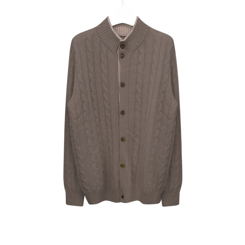 JU男款领绞花开衫100%山羊绒TM23W8823-SM男士打底衫秋冬