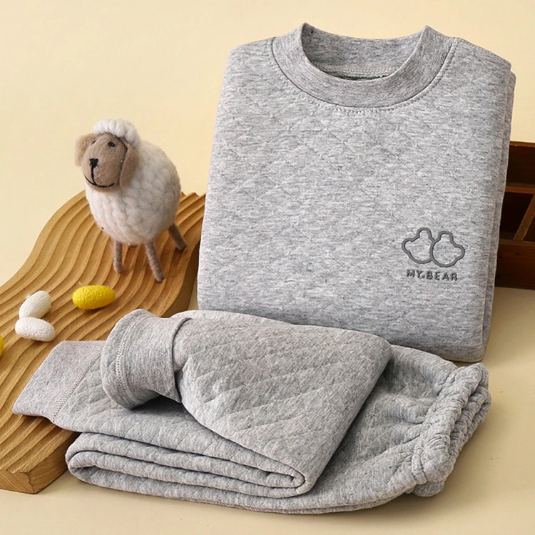 儿童三层夹棉内衣套装中大童加厚秋衣秋裤保暖纯棉男童女童秋冬季