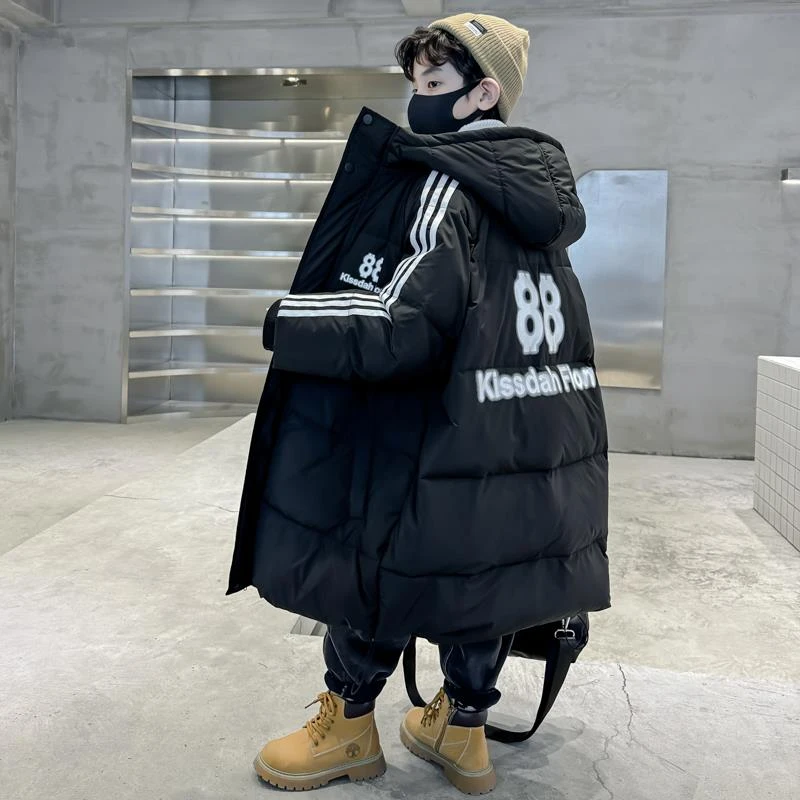 安踏流行儿童套装男童冬季羽绒服加厚中长版2023新款男孩冬季中大
