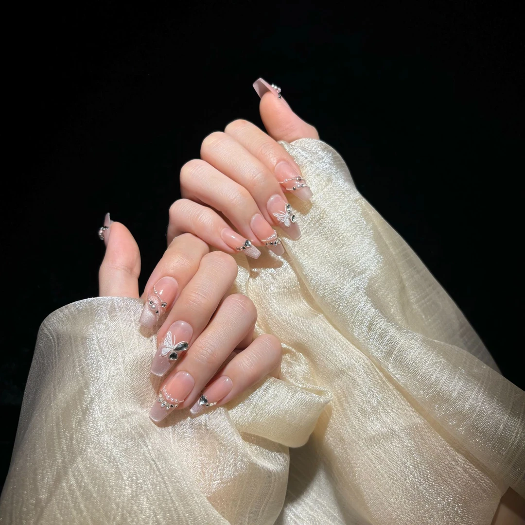 【星河梦蝶】蝴蝶裸透显白猫眼穿戴甲设计师高级纯手工