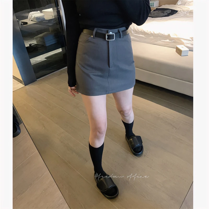 灰色短裙女2023春夏韩版高级感休闲高腰显瘦a字半身裙小众设计感