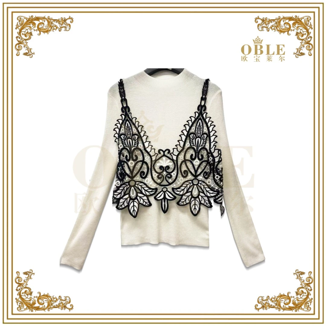 欧宝莱尔秋冬新款假两件针织衫长袖白色B046-W99636