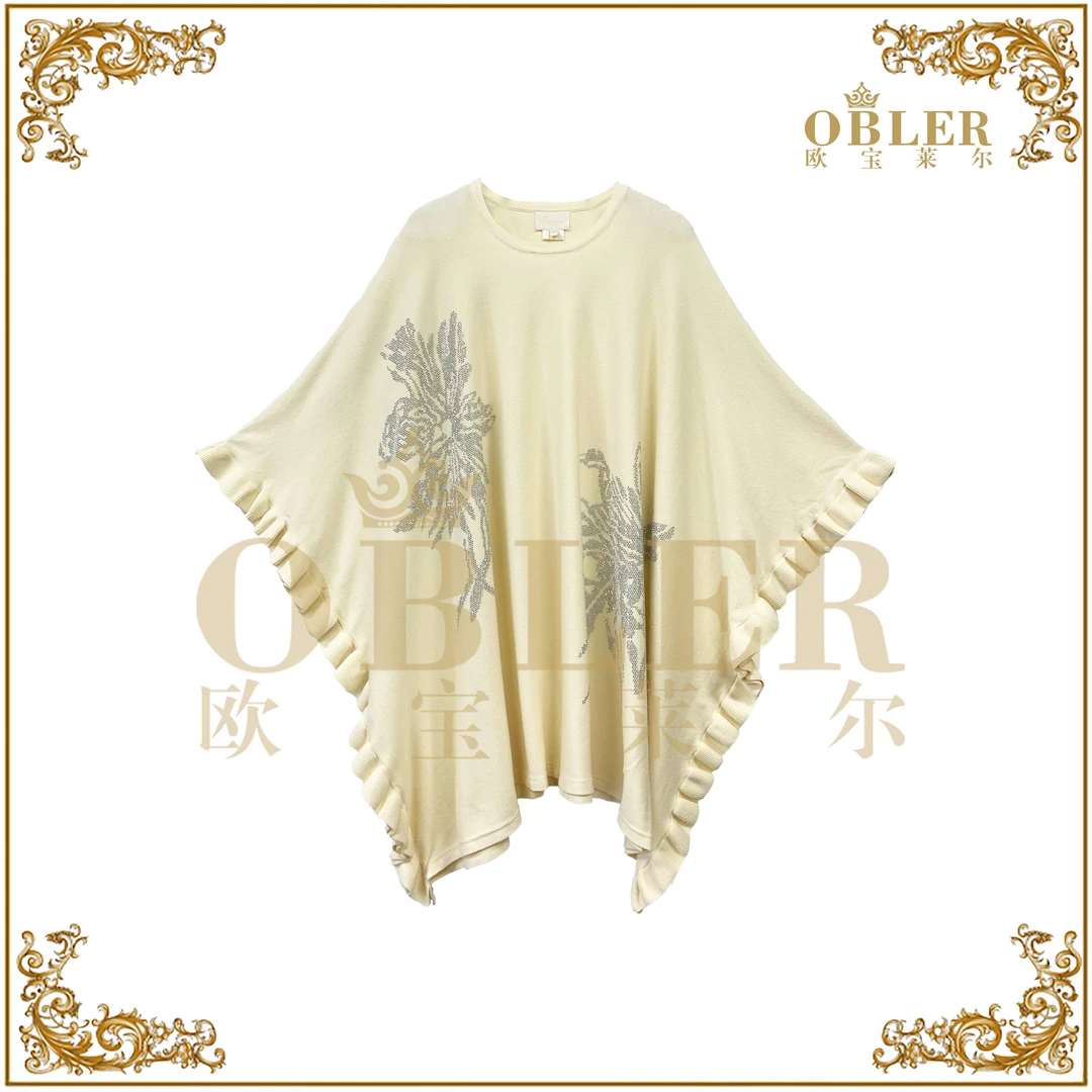 【欧宝莱尔】时尚百搭秋冬定位图案烫钻工艺毛衣712-PN004杏色