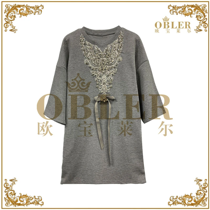 【欧宝莱尔】轻奢时尚重工钉珠上衣8112-25295灰色