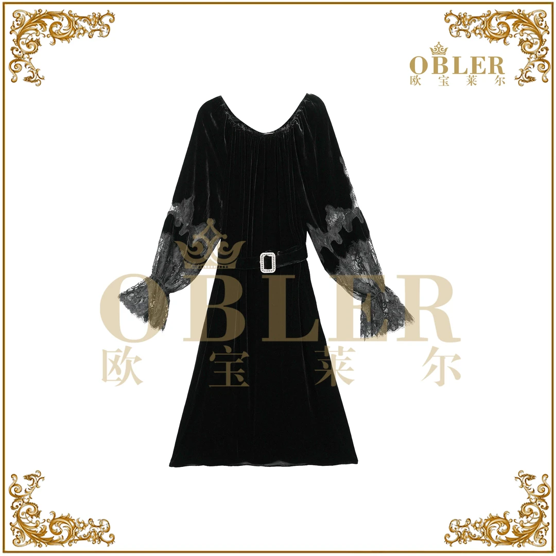【欧宝莱尔】新款气质时尚轻奢优雅女装连衣裙305-24831长袖拼接