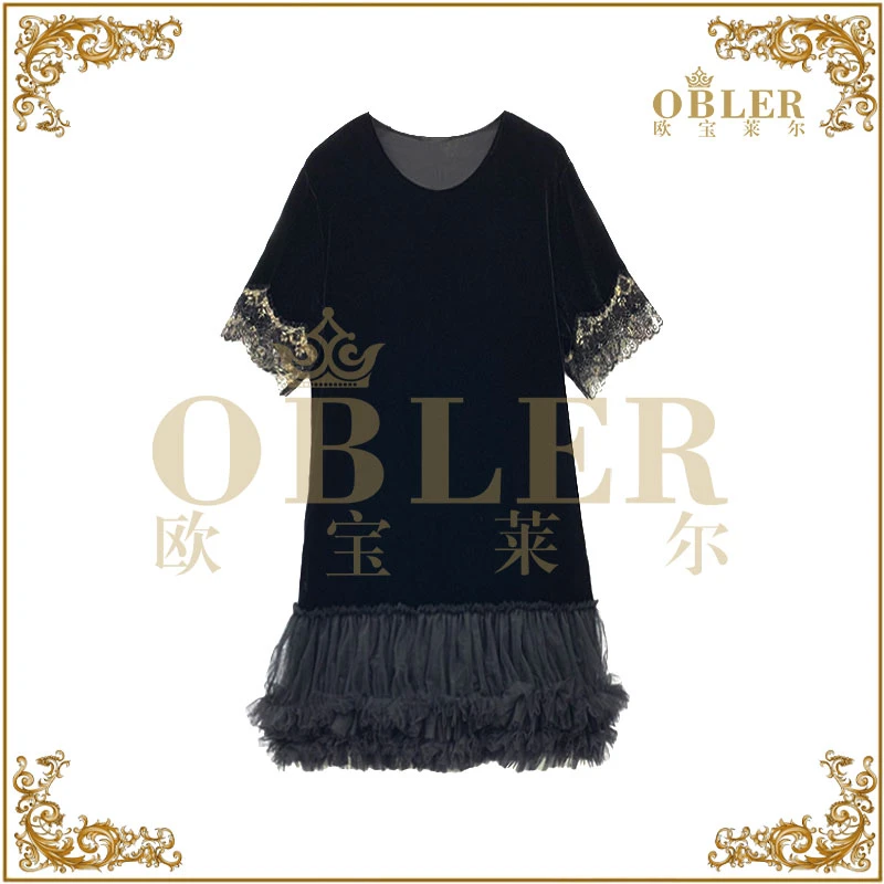 【欧宝莱尔】OBLER2025新款蕾丝拼接连衣裙305-24813气质公主