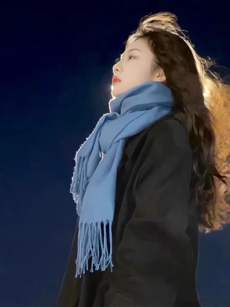 秋冬季新款纯色围巾糖果色系柔软保暖围脖披肩