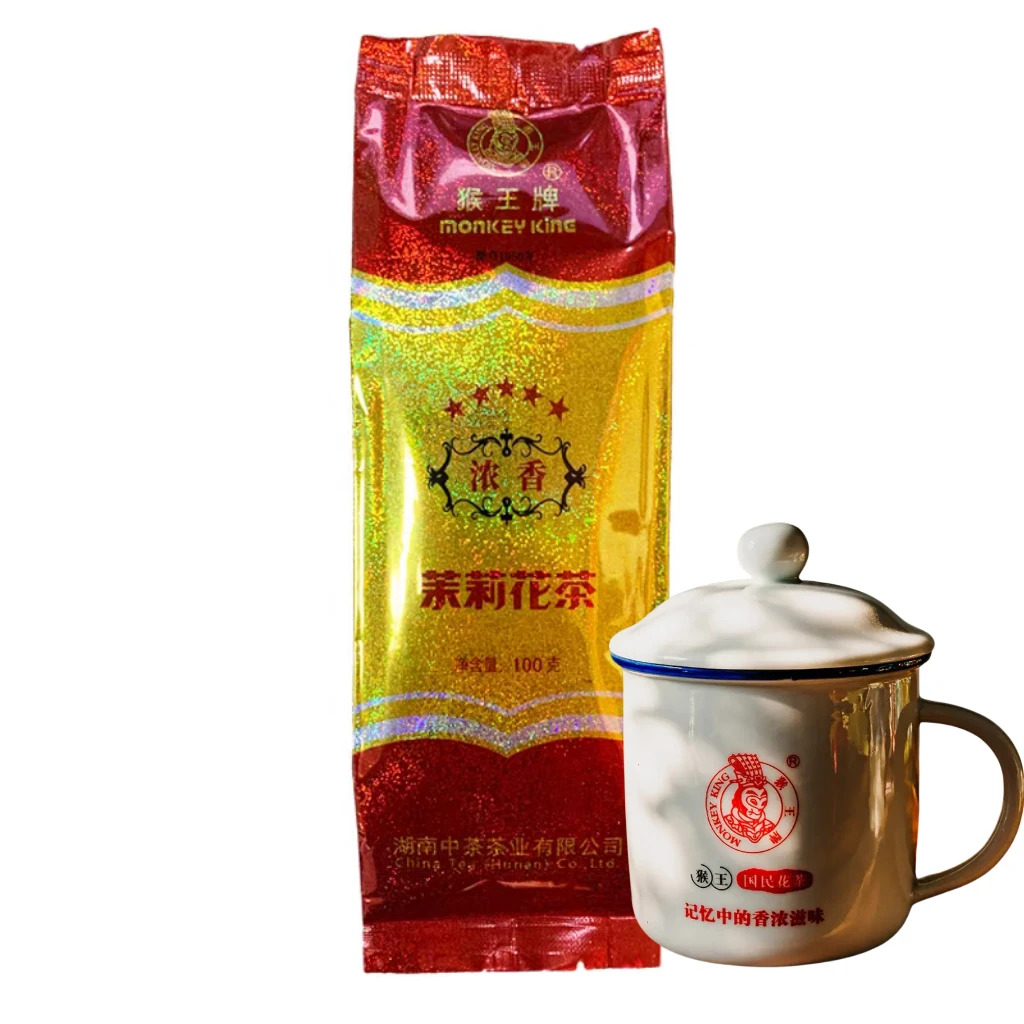 猴王牌五星浓香茉莉花茶100g送怀旧大茶缸1个花香浓郁香气持久