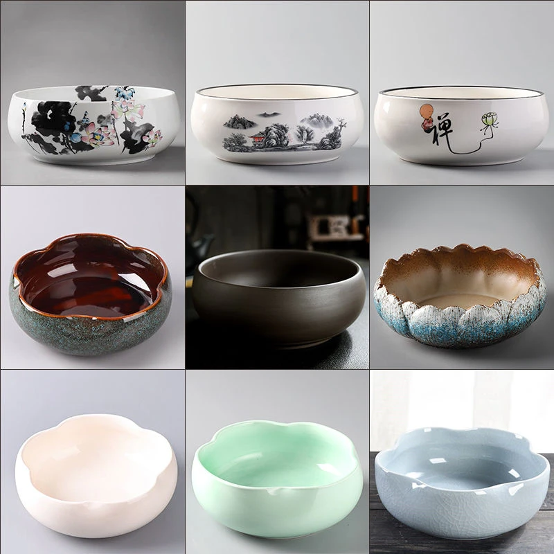 清仓水培植物睡莲紫砂口径无孔铜钱草水培花盆陶瓷大号一叶莲碗莲