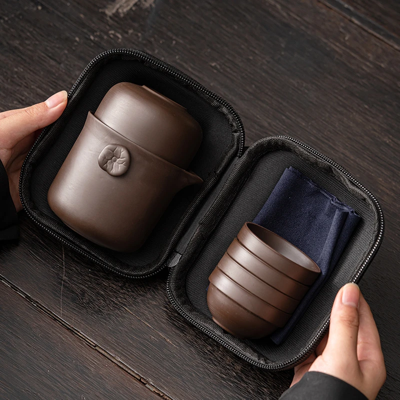 便携户外陶瓷茶具旅行套装车载户外快客杯防烫手抓壶茶具紫砂茶具