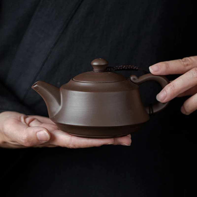 原矿紫砂壶泡茶壶简约大容量中式黑泥紫砂紫泥单壶球孔出水