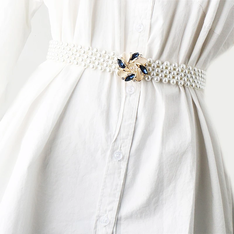 韩版时尚珠珠腰带女装饰连衣裙百搭松紧弹力腰封毛衣裙子腰链配饰