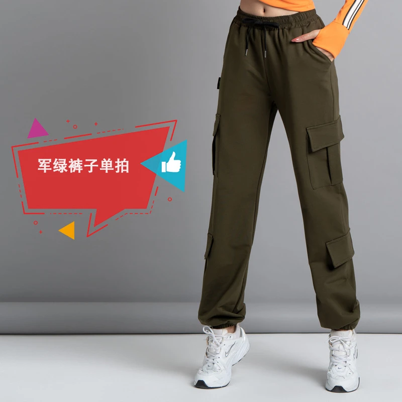 2023新款广场舞曳步舞健身操休闲运动宽松直筒工装裤显瘦多口袋