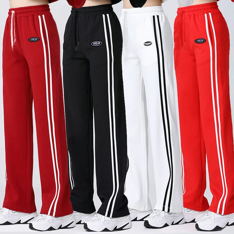 2024秋冬新款女广场舞华棉310克两条杠直筒裤休闲运动三条杠裤子