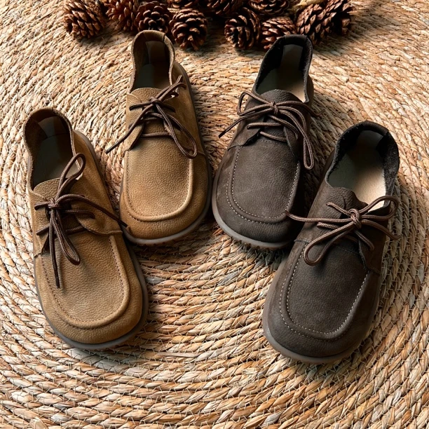 新款真皮男士复古休闲皮鞋头层牛皮软底软面通勤单鞋053-1